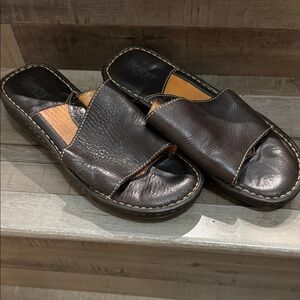 Born Dark Brown Leather Slide Sandals